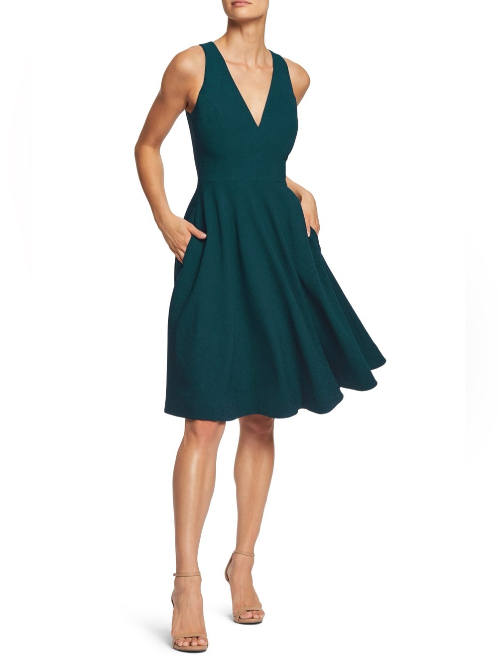NWOT Dress the Population Pine Catalina V-Neck Fit & Flare Dress